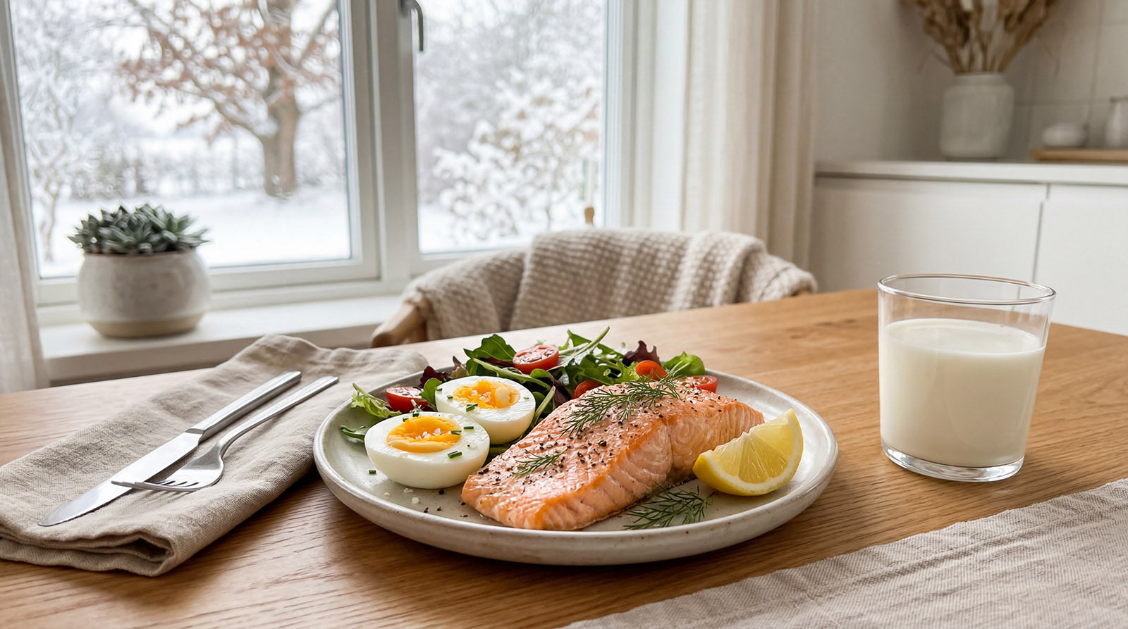 a plate of salmon and vegetables