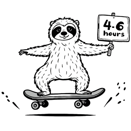 line drawing sloth holding a 4-6 warmth hour sign