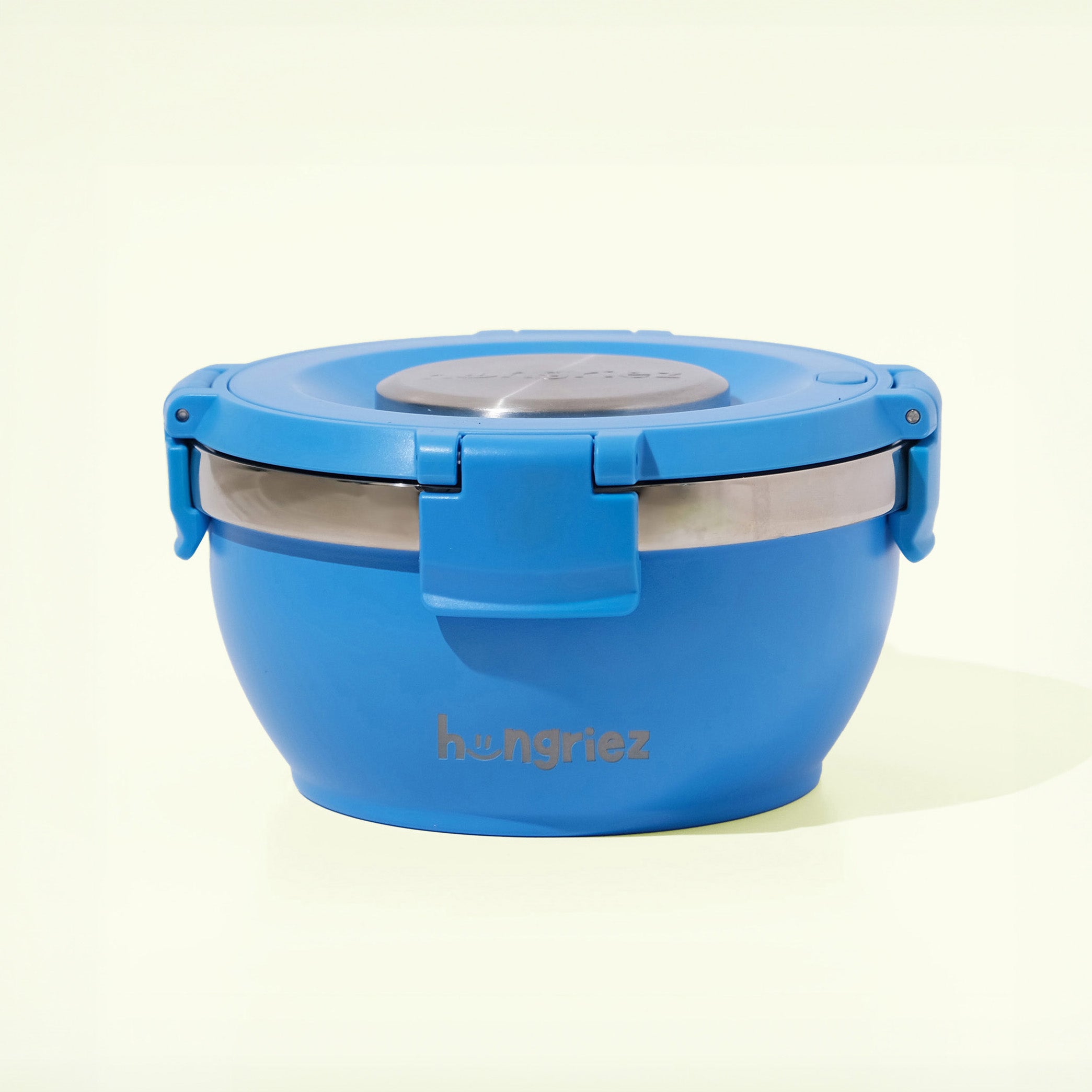 blue thermos hot bowl with a stainless steel lid 