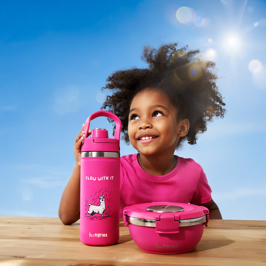 pink hungriez llama bottle and bowl 